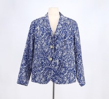 NWT TALBOTS Paisley Batik Cotton Lightweight Blazer Size 16W in Blue  White
