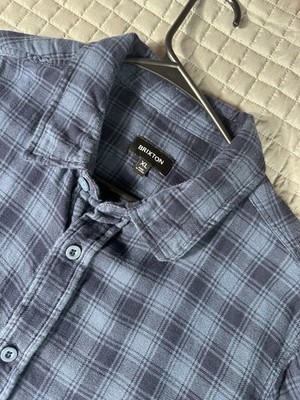 Brixton Flannel Plaid Button Up Shirt Mens XL Blue Gray Long Sleeve