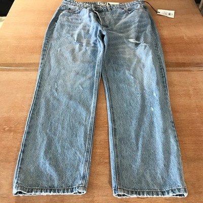 KBB by Kahlana Straight Leg Jeans Women 12 Blue High Rise Distressed Button Fly