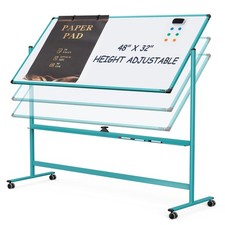 48x32" Magnetic Mobile Whiteboard on Wheels, Double-Sided Dry Erase Board