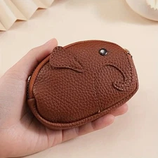 Cute Soft Faux Elephant Coin Purse, Zipper Wallet with Key Holder 3.46”H