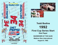 1992 - 1:24 Scale Waterslide Decals - 34 TODD BODINE - FIRST CUP SERIES START