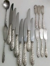 National Silver Co Silverplate Repousse 15 Asst Flatware,Knives, Spreaders,Spoon