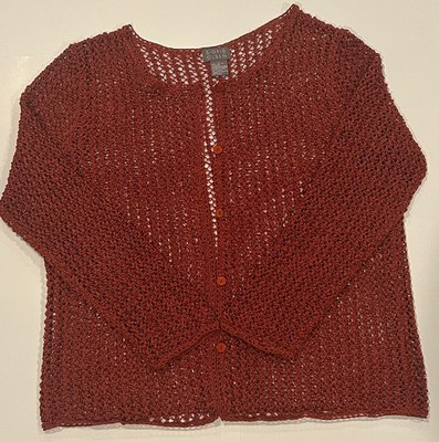 Sigrid Olsen Crochet Knit Cardigan Size L Rust Red