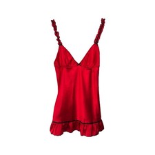 Vtg 00s Coquette Satin Babydoll Red Mini Slip Dress & Robe Womens S Y2K Bundle
