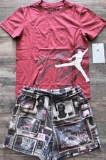NWT Nike Air Jordan Little Boys 7 Rust/Gray/Tan/White FLIGHT Shorts Set