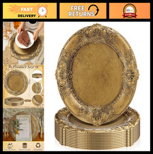 Antique Gold Charger Plates Set of 12 - 13" Round Decorative Plastic Dinnerware