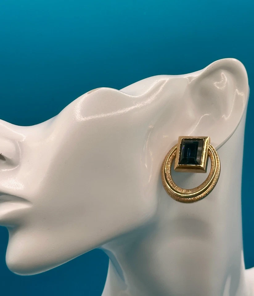 Pendiente Swarovski SAL Aro Grande Montana Azul Cristal Piedra Perforada Tono Dorado Foto 4 de 4