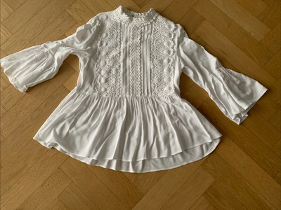 Zara Woman Bluse Gr. XS Damen Oberteil Shirt Weiß Spitze Sommer Elegant