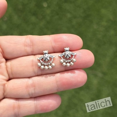 925 Sterling Silver Small Flying Bug Insect Stud Earrings with Beads Unique Fun