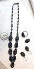Vtg Mexican Sterling Silver Foil Opal Art Glass Earrings, Necklace & Ring Sz 7.5