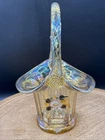 Fenton 50th Anniversary Hand Painted Iridescent Basket With Tag