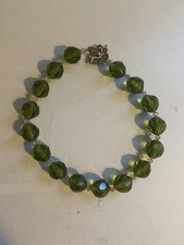 Green Faceted Beaded Necklace w/ Clear Spacers