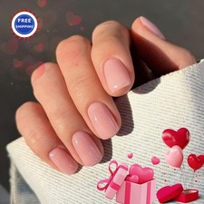 Modelones Pink Press on Nails Valentines Short Square 32Pcs Fake Reusable Glue