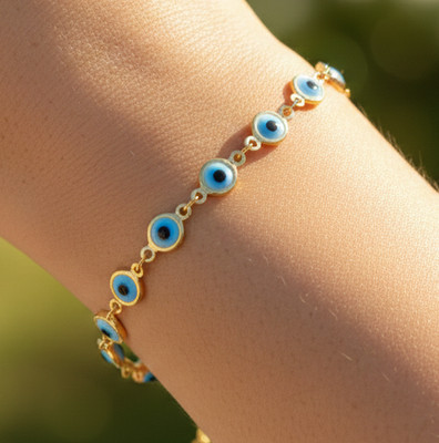 Protective Sapphire Blue Evil Eye Bracelet | 18K Gold Plated Brass Ethnic Symbol