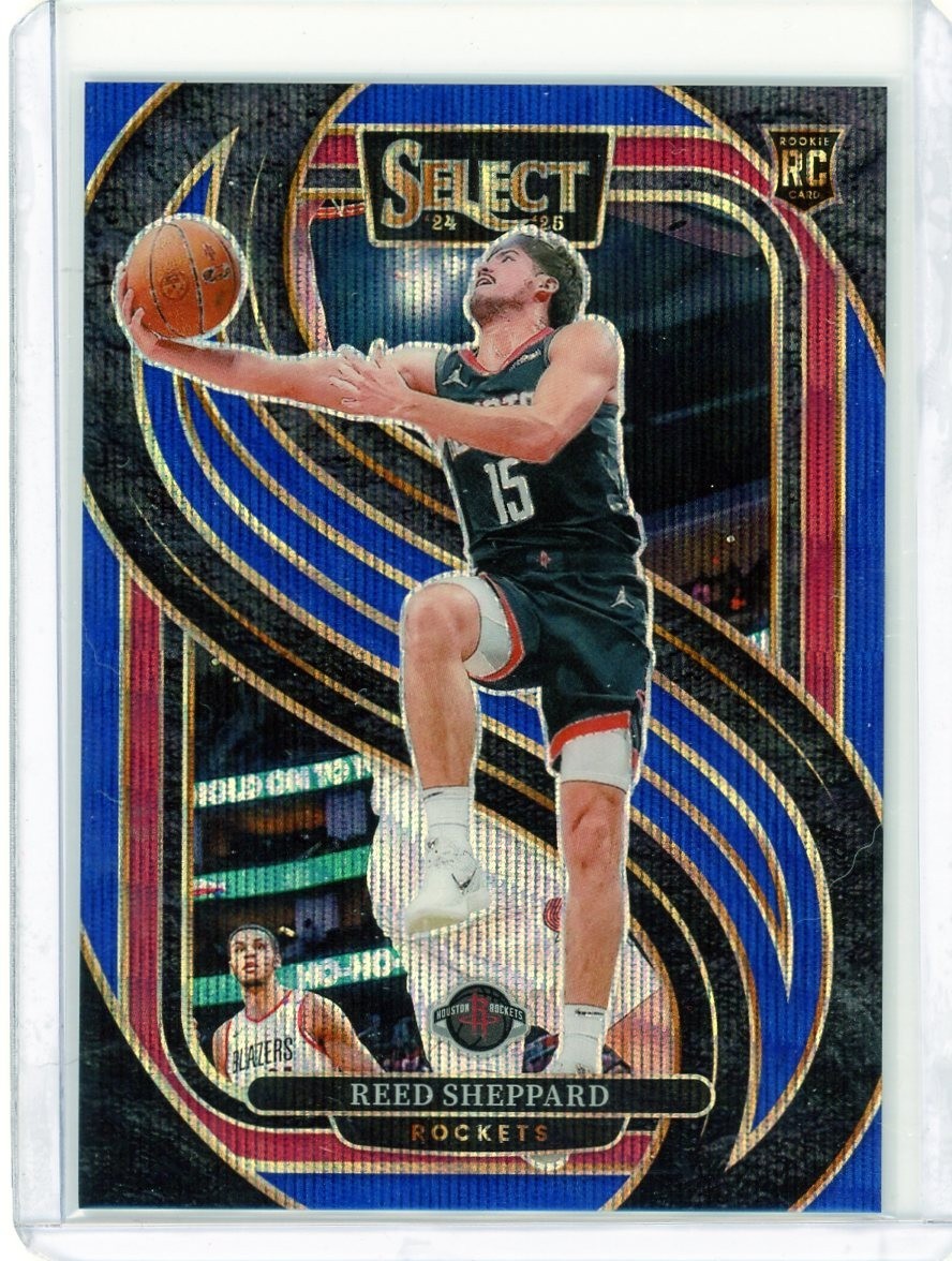 Reed Sheppard 2024-25 Panini Select Premier Blue Wave Prizm #181 RC /75 Rockets