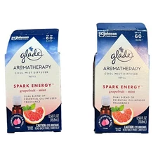 Glade Aromatherapy Cool Mist Oil Diffuser Refill Lot of 2 Grapefruit + Mint