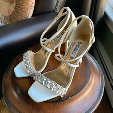 New Badgley Mischka Women's Wedding Bridal Pumps Shoes Ivory White Satin 5.5