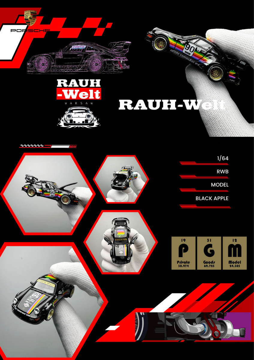 1/64 PGM Porsche RWB 964 Black Apple Premium Version (Limited