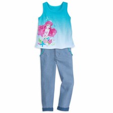 Disney Store Ariel The Little Mermaid Girl's Tank Top  Pant Set Outfit NEW