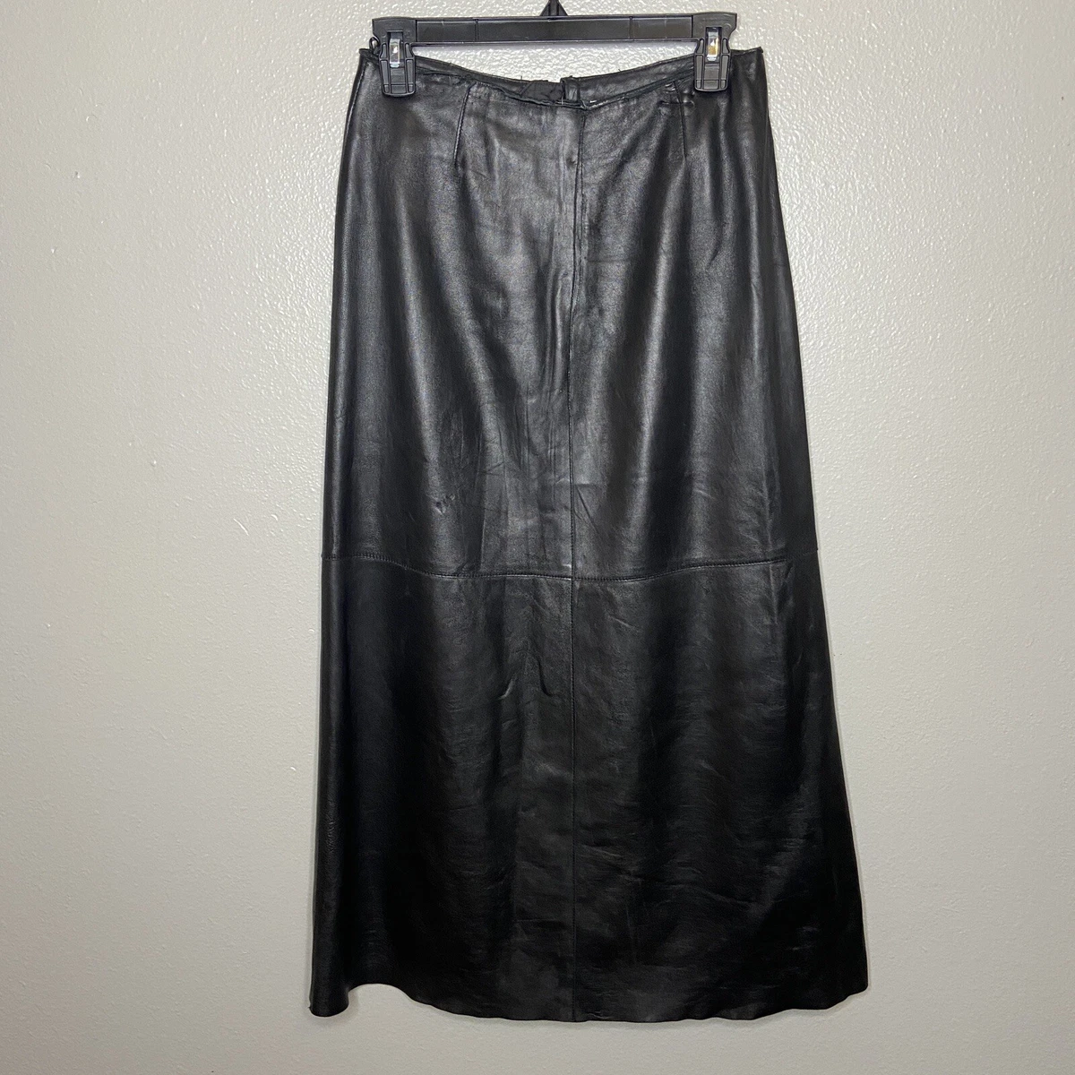 Vintage Hugo Buscati Black Genuine Leather Maxi Skirt Size 6