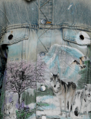 AMIRI SHEARLING DENIM AIRBRUSHED JACKET TRUCKER  GR: L NEU 1790  JADED BY KNIGHT
