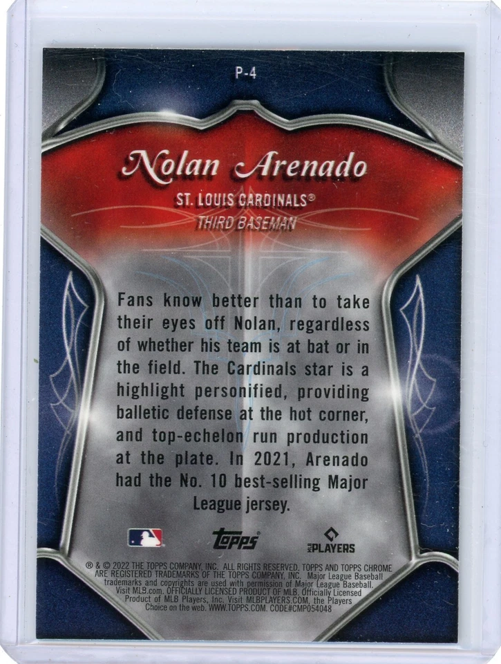 2022 Topps Chrome Nolan Arenado Cardinals Pinstriped/Club Plaques Card #P-4 - Image 2 of 2