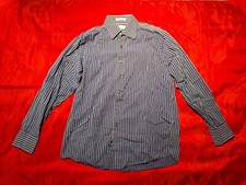 Michael Kors Mens Button Down Dress Shirt Navy Stripe Cotton Size 34/35, Large