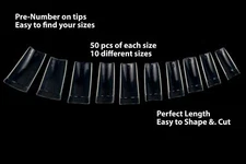 500 Pcs Coffin Nail Tips Long Square French Fake False Nails Transparent US