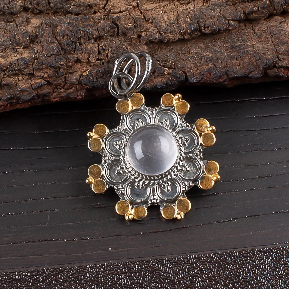 Lindo pingente de prata esterlina 925 de pedra preciosa de quartzo rosa feito à mão joias presentes - Imagem 3 de 4