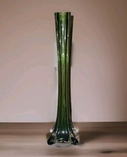 Jarrón vintage de vidrio soplado a mano verde esmeralda Torre Eiffel con patas 10"