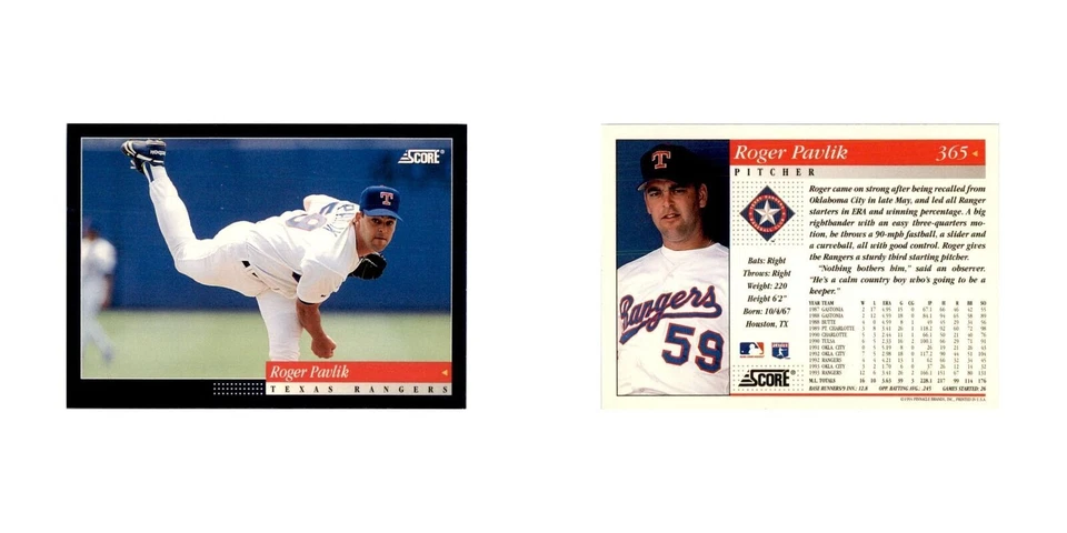 1994 Score Roger Pavlik Baseball Cards #365 - Image 3 of 3