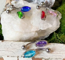 1pc Marquise Gem Solitaire Belly Ring Navel Piercing Pierced Naval Body Jewelry