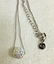 TCS Silver Tone Necklace with Crystal Studded Ball Pendant - 15"