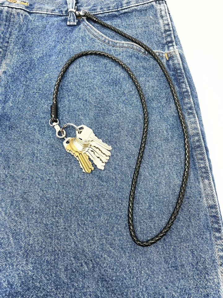 Cadena de billetera para hombre, cadena de billetera de motociclista, cadena trenzada de cinturón largo hecha en EE. UU. Foto 2 de 4