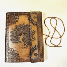 Leather Peacock Embossed Handmade  Paper Journal Thread Made In India 7x5 Inch