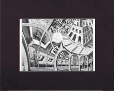 8X10" Matted Print Dimensional Art Picture MC Escher: Print Gallery, 1956