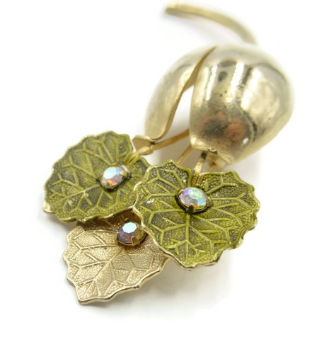 Juego de broches vintage hojas esmaltadas puntas pedrería naturaleza botánica - Imagen 3 de 7