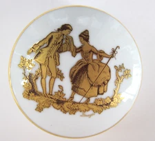 Vintage Limoges France Royal Porcelain Pill Trinket Box with Lid 22K Courting