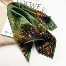 100 Mulberry Silk 20" Square Scarf Women neckerchief Wrap Birds Print Green