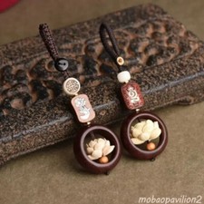New Buddhism Lotus Flower Keychain Accessories Wooden Buddha Lucky Beads Keyring