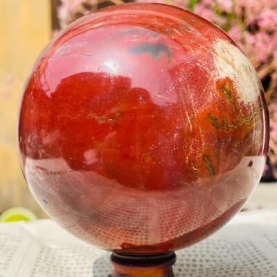 2.89lb Large Jade Natural Petrified Wood Crystal Fossil Sphere Ball Specimen