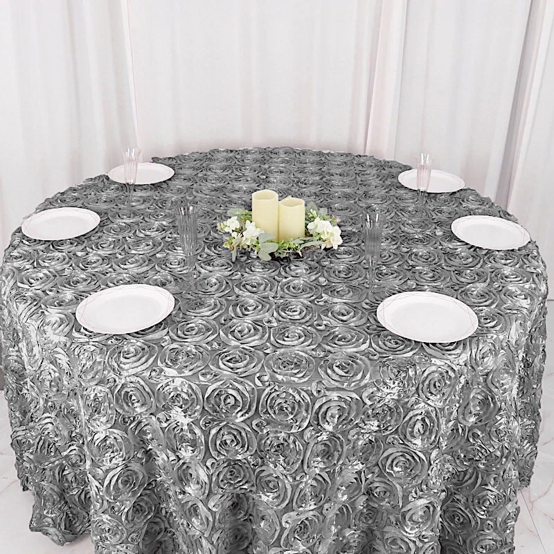 MANTEL REDONDO CINTA ROSAS 120" PLATA Elegante Gris Claro Fiesta Catering Ropa de cama Foto 4 de 4