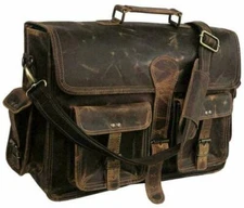 18" New Buffalo Leather Briefcase Messenger Bag Laptop Shoulder Bag