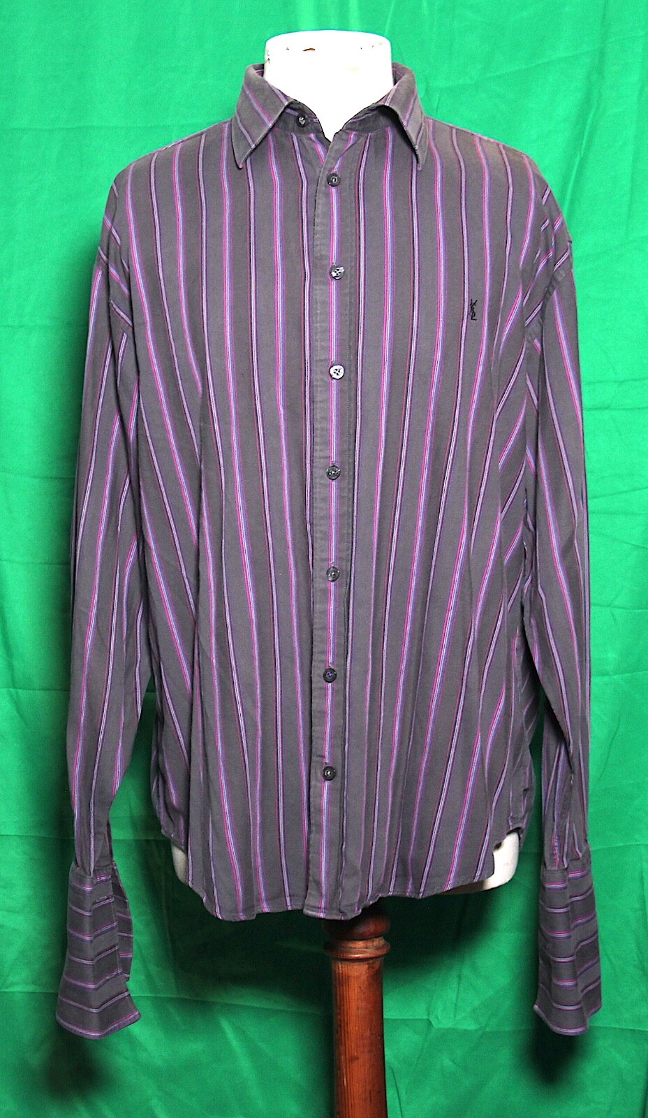 SAINT LAURENT Rara camicia elegante uomo vintage YSL viola malva taglia XL manica lunga doppio polsino