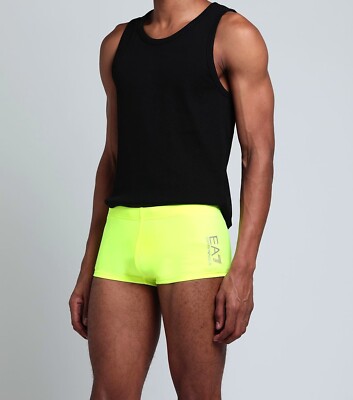 EA7 メンズ SWIMWEAR 48サイズ EMPORIO ARMANI 'EA7' Men's Square-Cut Yellow Swim Suit