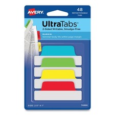 Avery 74866 1/5-Cut Ultra Tabs Repositionable Tabs - Assorted Colors 48/PK New