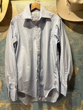 Vintage Saks Fifth Avenue Blue Cotton Broadcloth Button Down Shirt c1960-1970