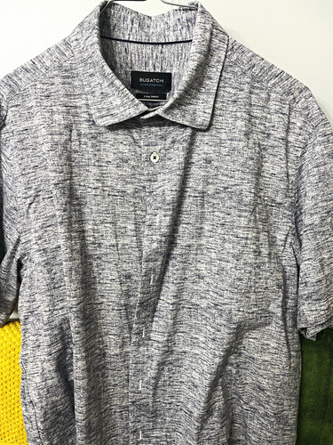 BUGATCHI OooHcotton Tech Men’s Heathered Gray Stretch Polo Shirt M