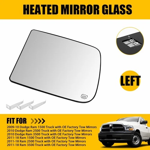 Driver Side Heated Towing Mirror Glass For 2009-2018 Dodge RAM 1500 2500 3500